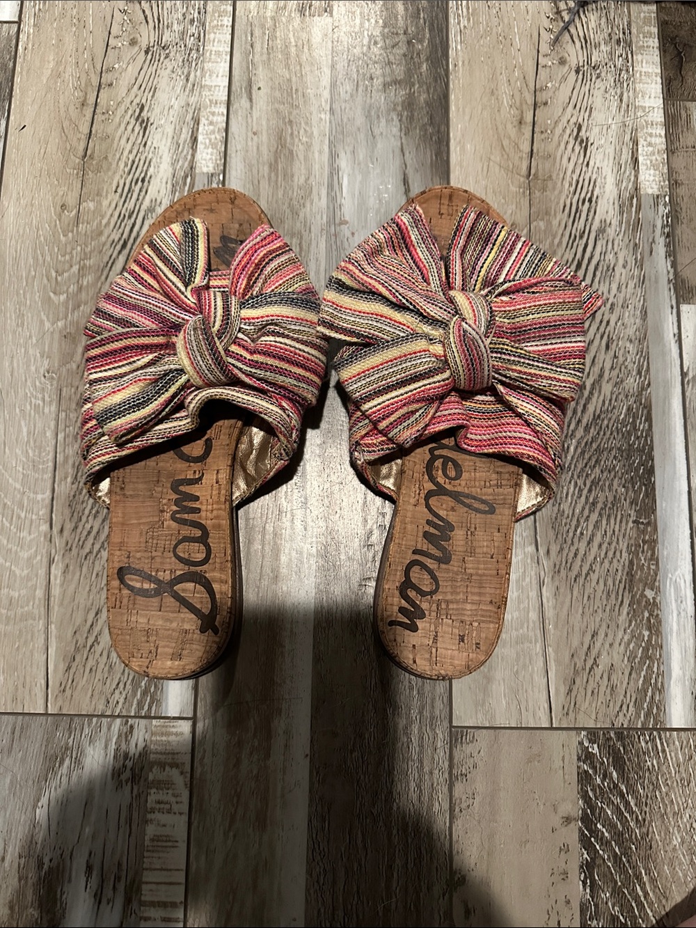 Sam Edelman Pink Multistripe Knot Slide Sandals
